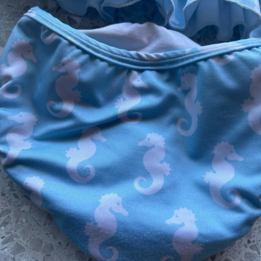 Vintage The Bailey Boys Novelty Print Seahorse Blue & White 2 pc. Swim 18Mo